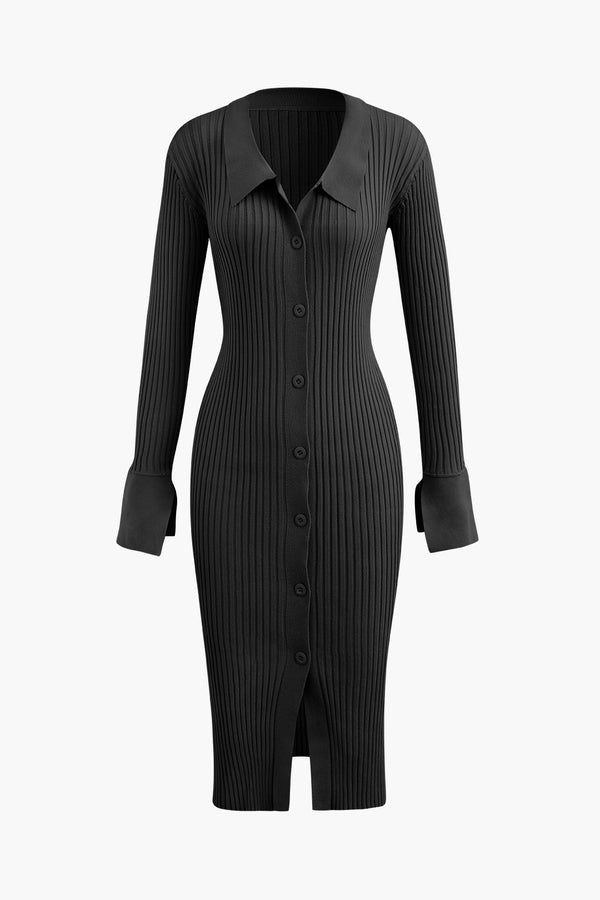 Gweeks - Allegra Ribbed Button Midi Elbise - gweeks.com