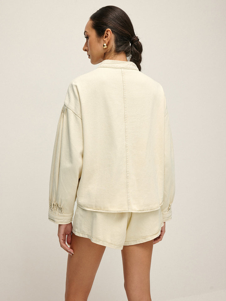 Gweeks - Bej Kuşak Detaylı Denim Şort - gweeks.com