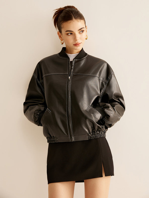 Gweeks - Bold Elegance Deri Bomber Ceket - gweeks.com