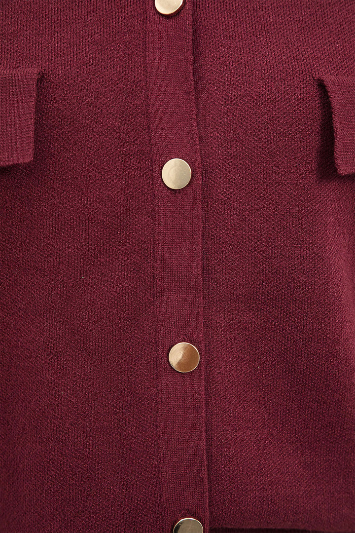 Gweeks - Bordeaux Modern Cep Detaylı Triko Ceket - gweeks.com