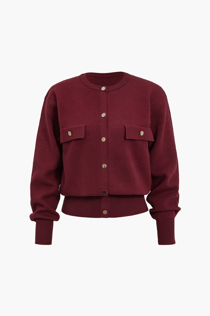 Gweeks - Bordeaux Modern Cep Detaylı Triko Ceket - gweeks.com