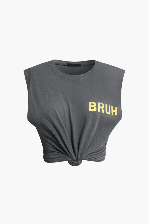 Gweeks - Bruh Knot Detail Crop T-Shirt - gweeks.com