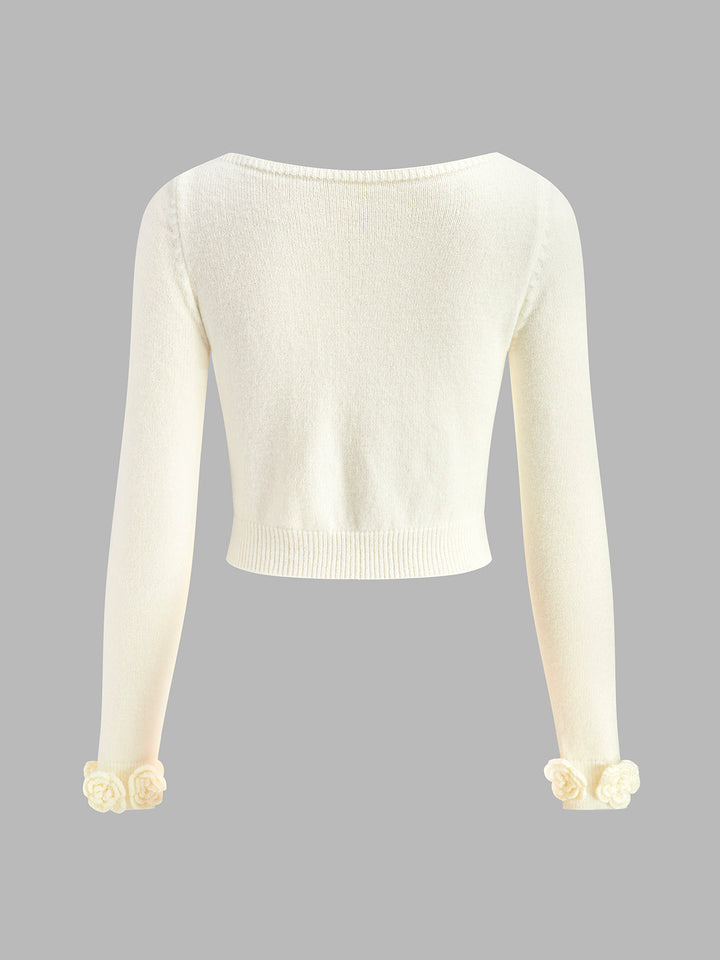 Gweeks - Çiçek Detaylı Triko Bluz - gweeks.com