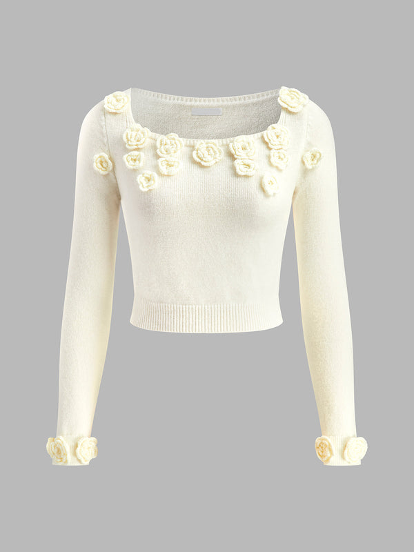 Gweeks - Çiçek Detaylı Triko Bluz - gweeks.com