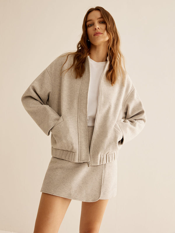 Gweeks - Cozy Neutral Fermuarlı Ceket - gweeks.com