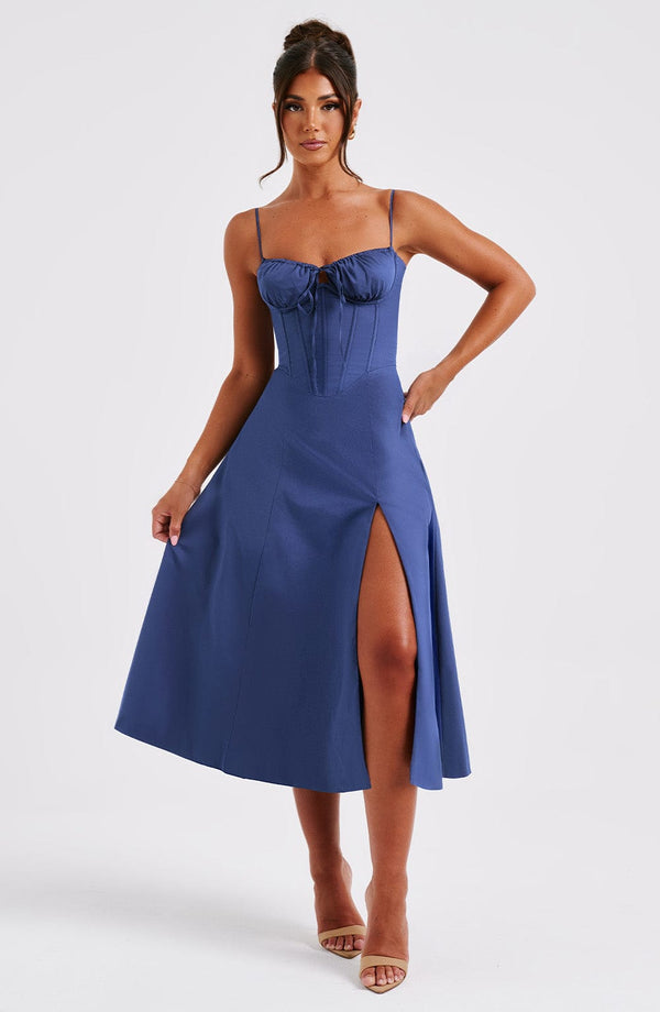 Gweeks - Deanna Navy Midi Elbise - gweeks.com