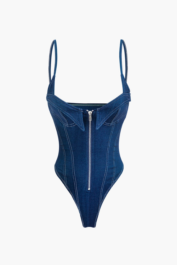 Gweeks - Denim Charm Fermuar Detaylı Body - gweeks.com