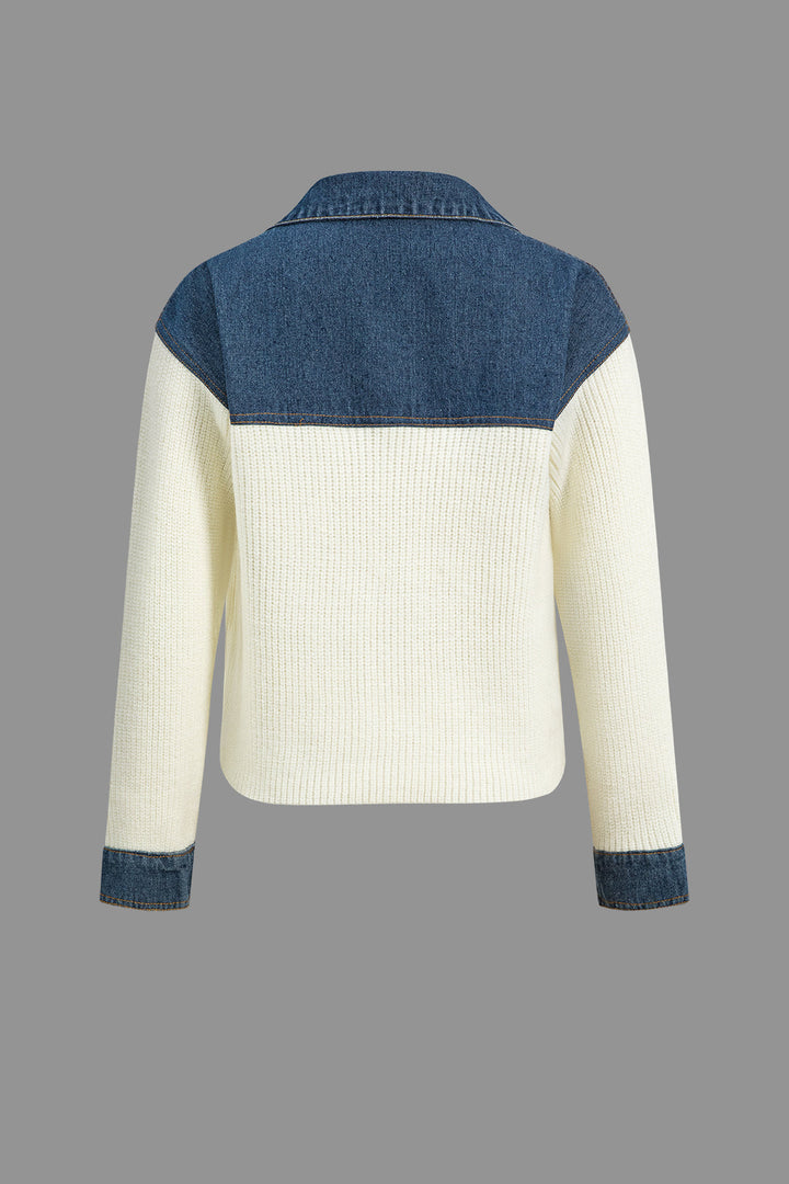 Gweeks - Denim Contrast Knit Ceket - gweeks.com