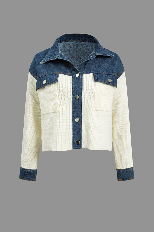 Gweeks - Denim Contrast Knit Ceket - gweeks.com
