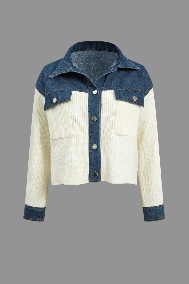 Gweeks - Denim Contrast Knit Ceket - gweeks.com