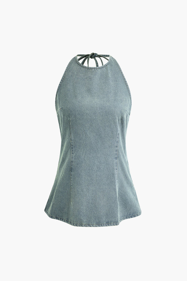 Gweeks - Denim Harmony Halter Bluz - gweeks.com