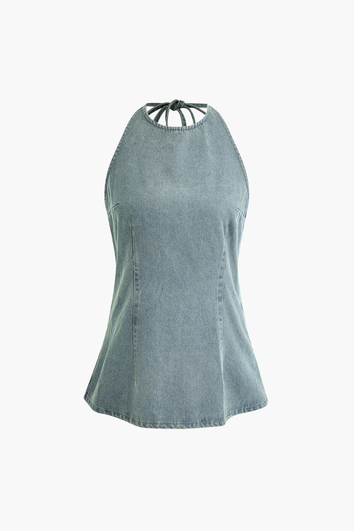Gweeks - Denim Harmony Halter Bluz - gweeks.com