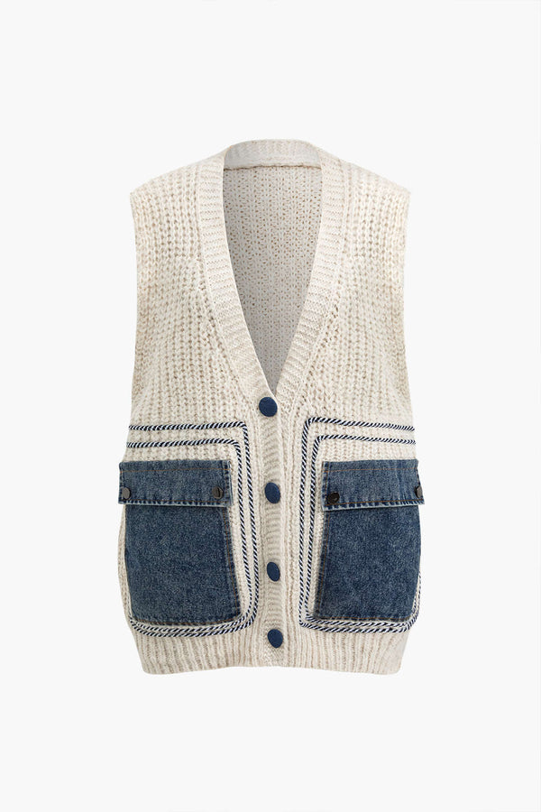 Gweeks - Denim Harmony Knit Yelek - gweeks.com