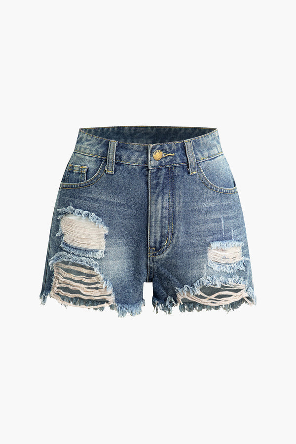 Gweeks - Distressed Chic Denim Şort - gweeks.com