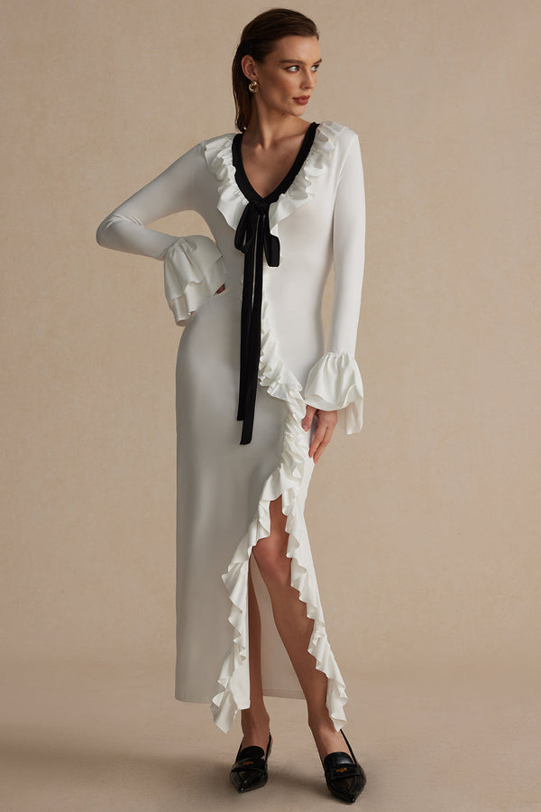 Gweeks - Elegance Ruffle Detaylı Maxi Elbise - gweeks.com