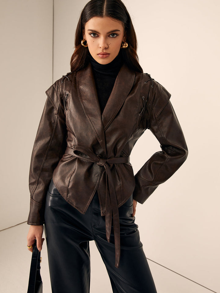 Gweeks - Enigma Deri Kuşaklı Blazer Ceket - gweeks.com
