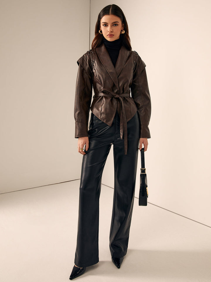 Gweeks - Enigma Deri Kuşaklı Blazer Ceket - gweeks.com