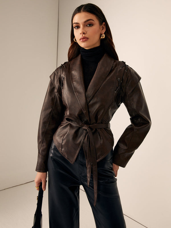 Gweeks - Enigma Deri Kuşaklı Blazer Ceket - gweeks.com