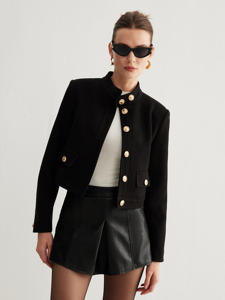 Gweeks - Eternal Noir Gold Button Blazer - gweeks.com