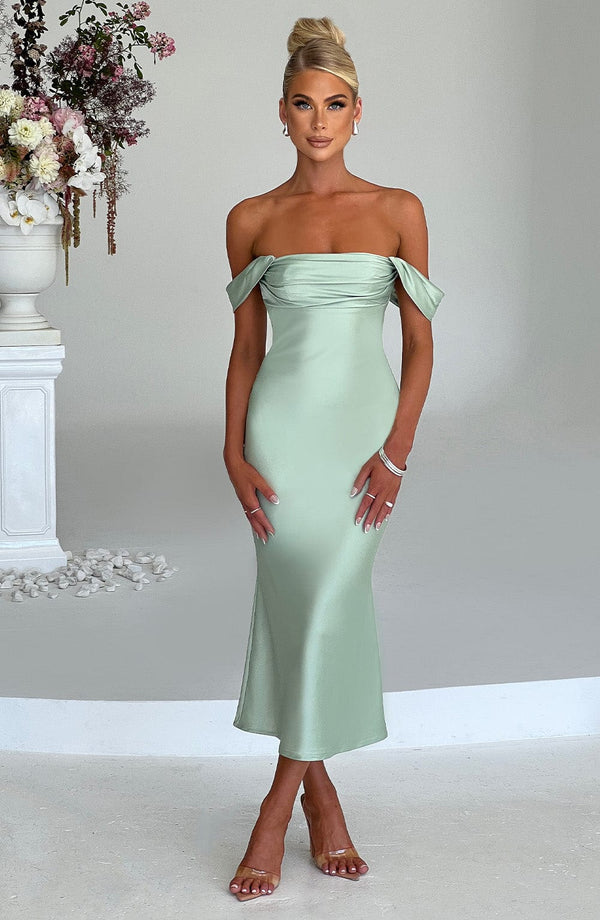 Gweeks - Ethereal Elegance Drapeli Saten Elbise - gweeks.com