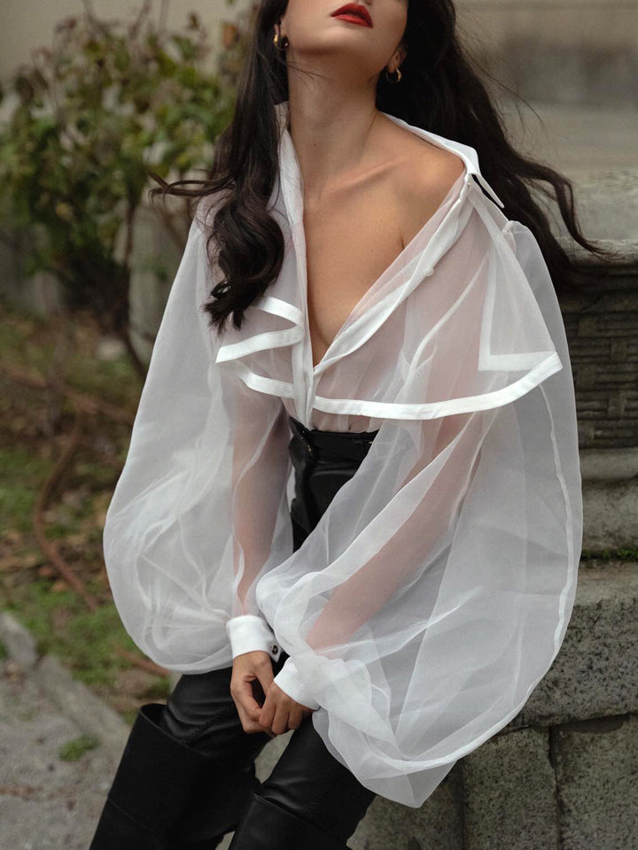 Gweeks - Ethereal Sheer Volan Bluz - gweeks.com