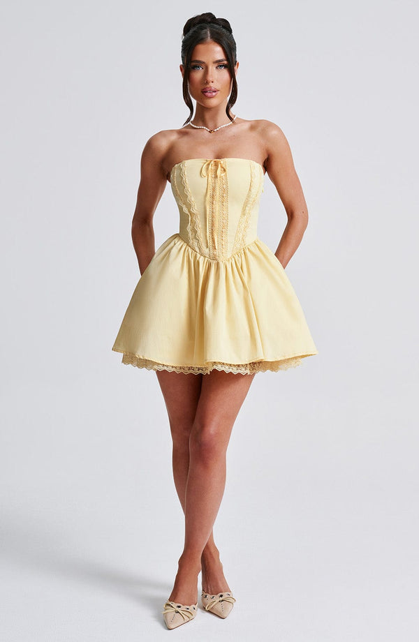Gweeks - Evie Korseli Straplez Limon Mini Elbise - gweeks.com