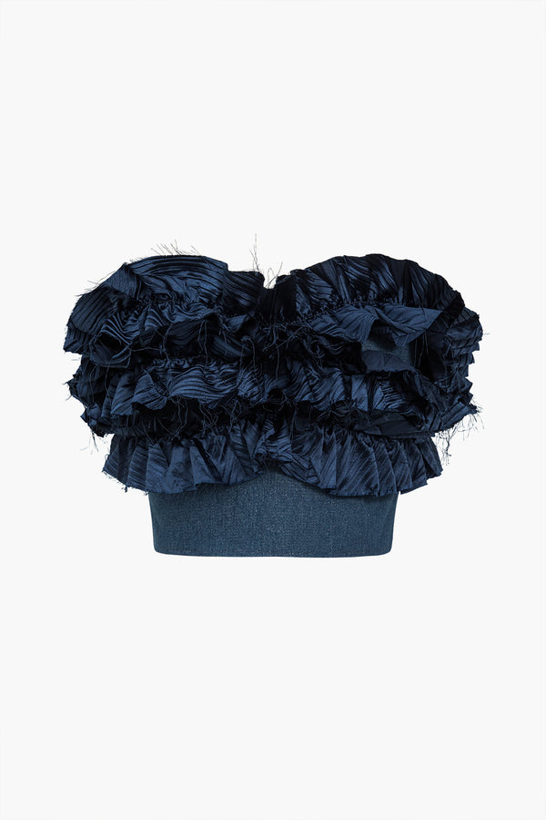 Gweeks - Fırfır Detaylı Denim Büstiyer - gweeks.com