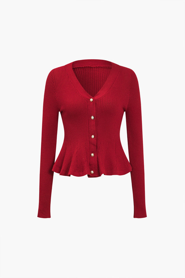 Gweeks - Floral Elegance Düğmeli Triko Hırka - gweeks.com