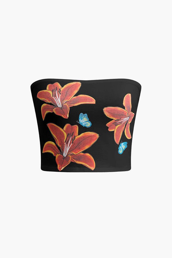 Gweeks - Floral Elegance Strapless Bluz - gweeks.com