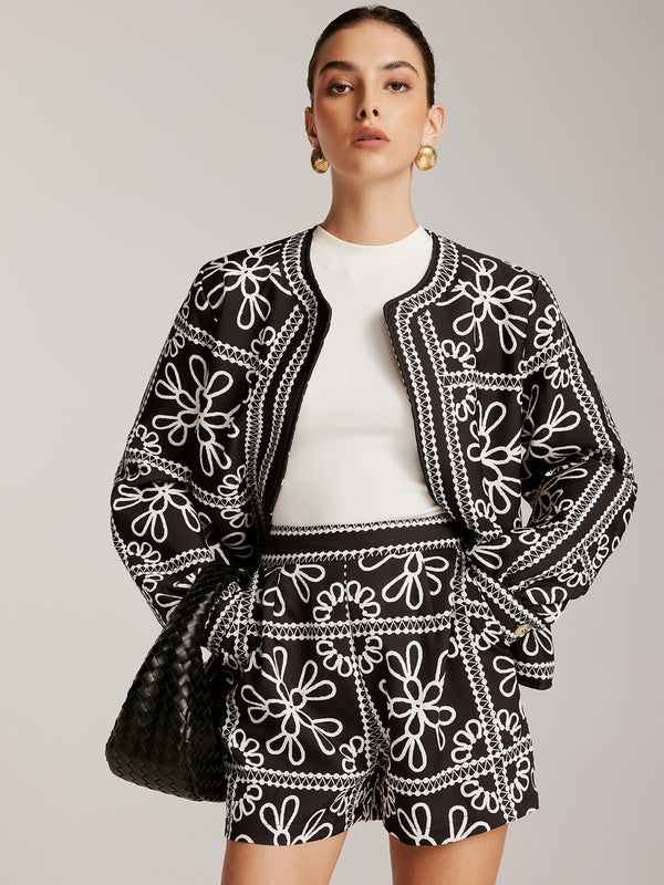 Gweeks - Floral Monochrome Şort Etek - gweeks.com