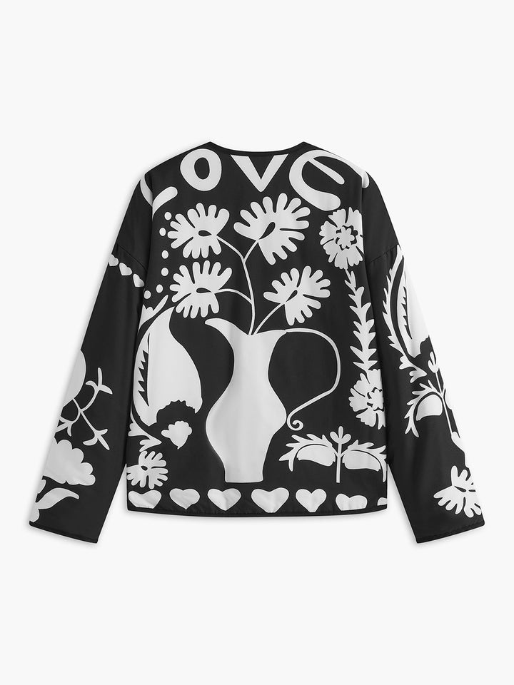 Gweeks - Floral Noir Desenli Ceket - gweeks.com