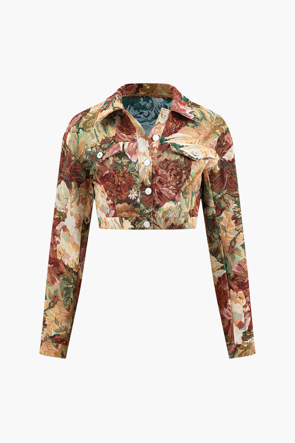 Gweeks - Floral Tapestry Cropped Ceket - gweeks.com