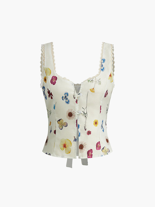 Gweeks - Floral Whisper Düğmeli Korse Bluz - gweeks.com