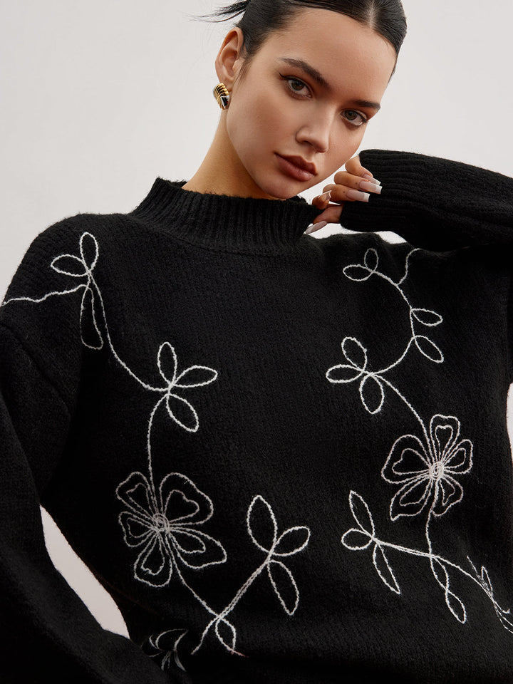 Gweeks - Floral Whisper İşlemeli Triko - gweeks.com