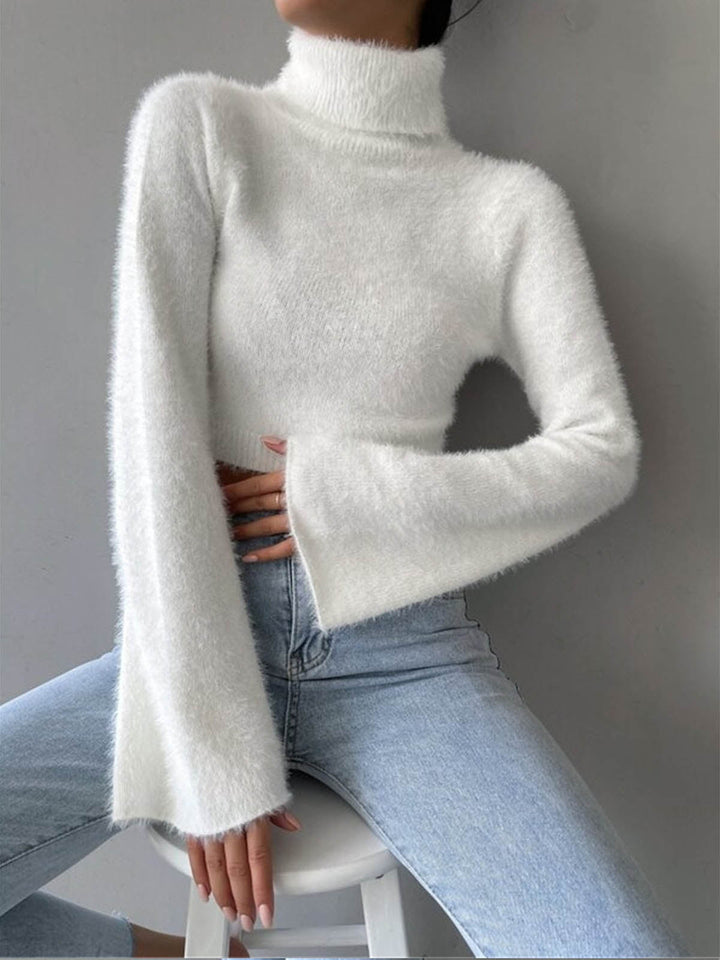 Gweeks - Fluffy High Neck Crop Bluz - gweeks.com