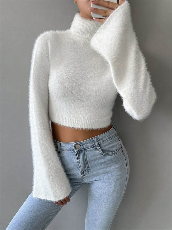 Gweeks - Fluffy High Neck Crop Bluz - gweeks.com