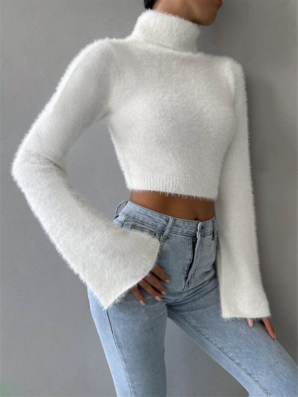 Gweeks - Fluffy High Neck Crop Bluz - gweeks.com