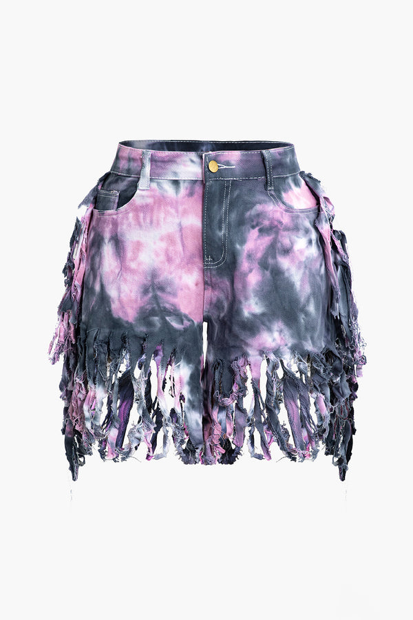 Gweeks - Fringe Art Denim Şort - gweeks.com