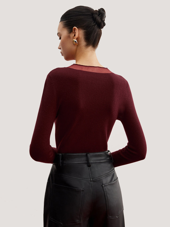 Gweeks - Garnet Sheer Panel Triko Bluz - gweeks.com