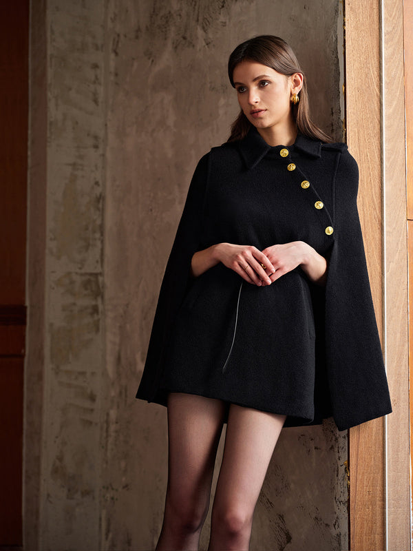 Gweeks - Golden Button Asymmetric Cape - gweeks.com