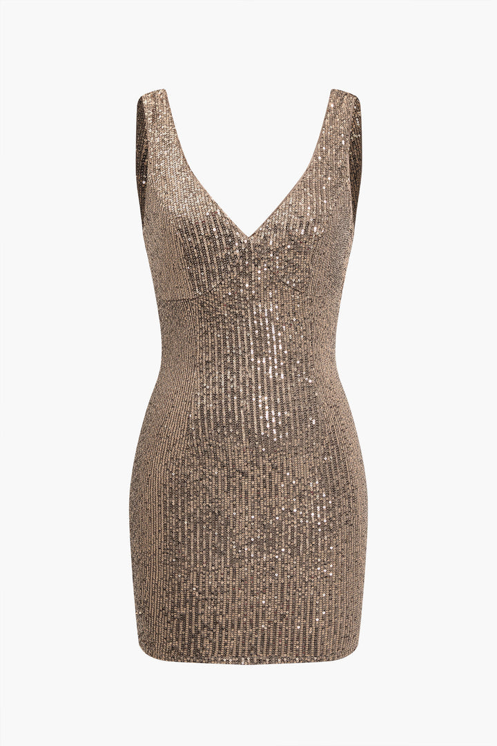 Gweeks - Golden Glitz Pullu Sırt Dekolteli Elbise - gweeks.com