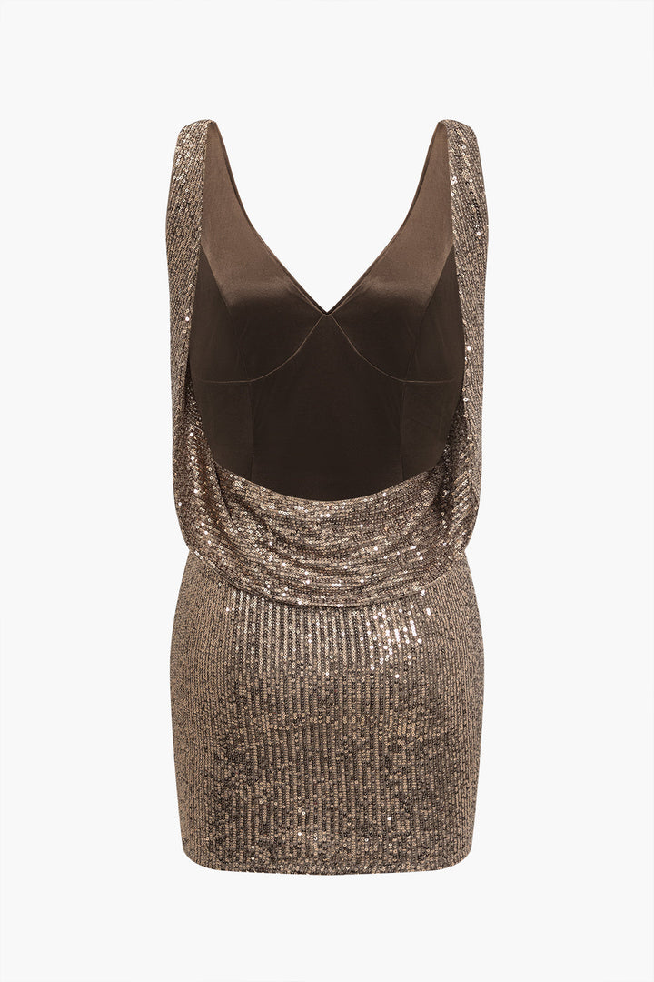 Gweeks - Golden Glitz Pullu Sırt Dekolteli Elbise - gweeks.com