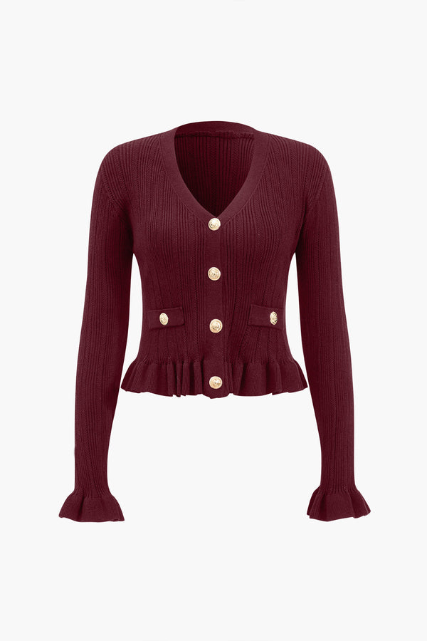 Gweeks - Golden Touch Fırfır Detaylı Triko Hırka - gweeks.com