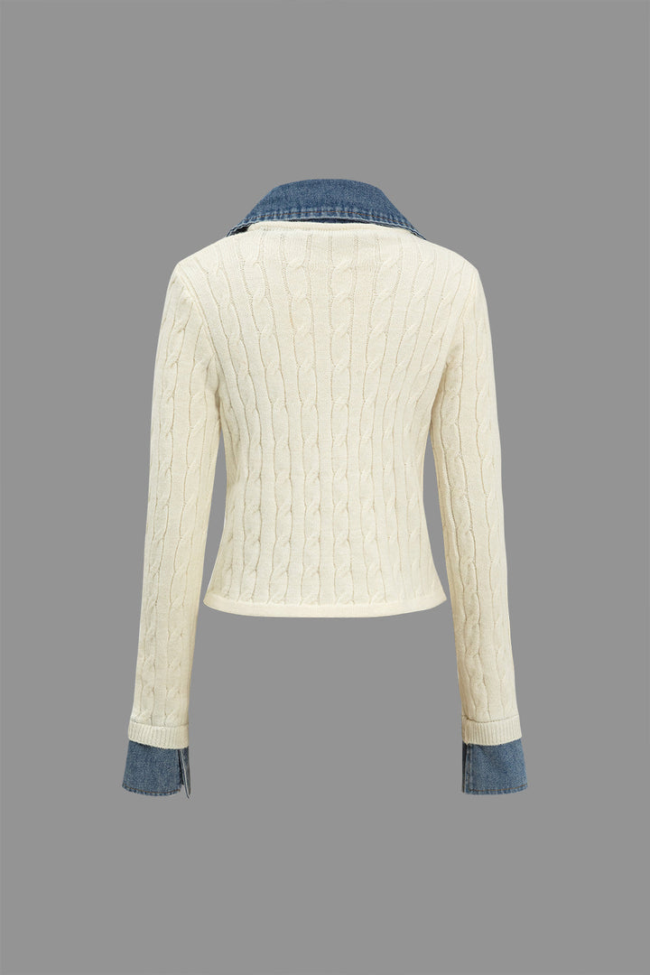 Gweeks - Harmony Denim Detaylı Triko Hırka - gweeks.com