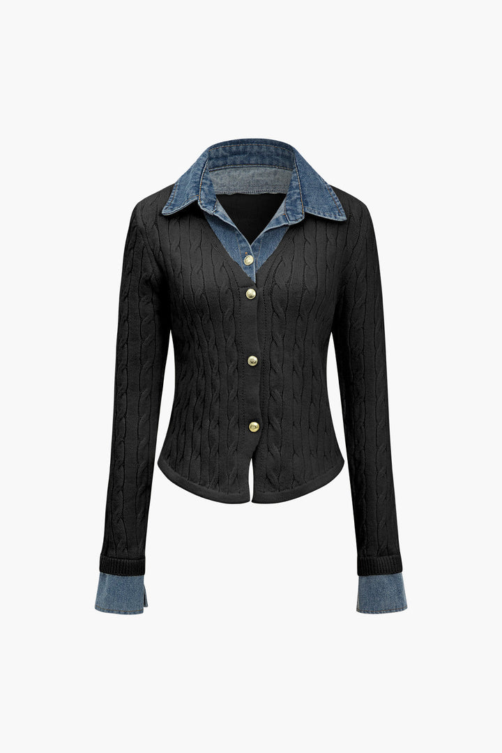 Gweeks - Harmony Denim Detaylı Triko Hırka - gweeks.com