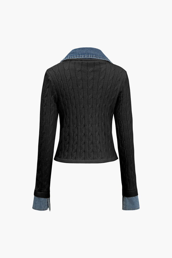 Gweeks - Harmony Denim Detaylı Triko Hırka - gweeks.com