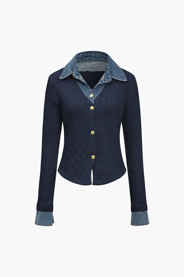 Gweeks - Harmony Denim Detaylı Triko Hırka - gweeks.com