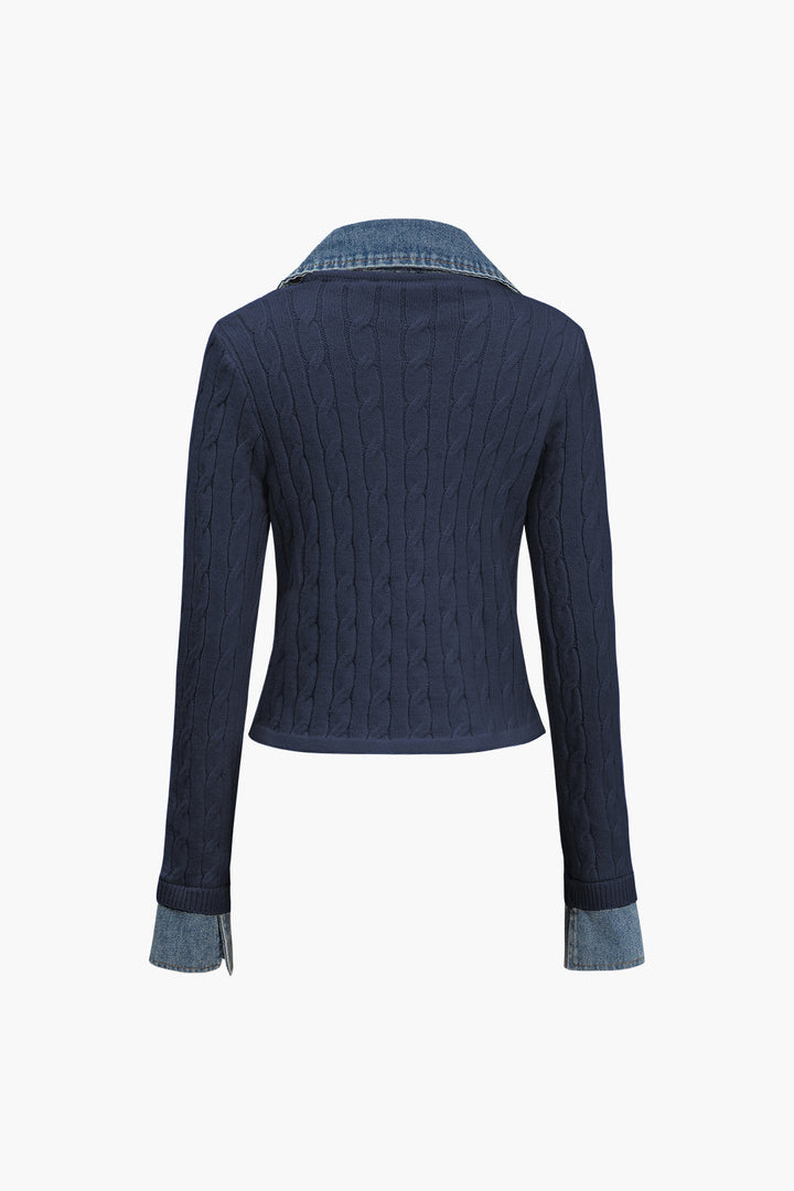 Gweeks - Harmony Denim Detaylı Triko Hırka - gweeks.com