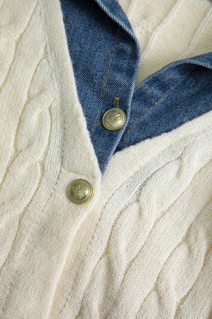 Gweeks - Harmony Denim Detaylı Triko Hırka - gweeks.com