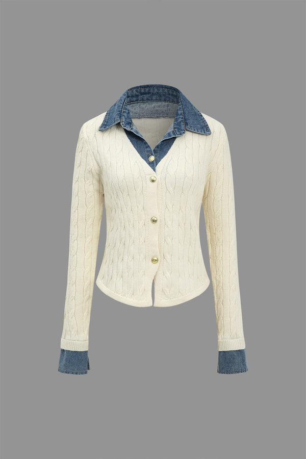 Gweeks - Harmony Denim Detaylı Triko Hırka - gweeks.com
